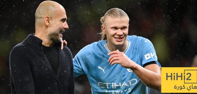 صور .. احتفال خاص بين غوارديولا وهالاند بعد التأهل لنهائي كأس الاتحاد